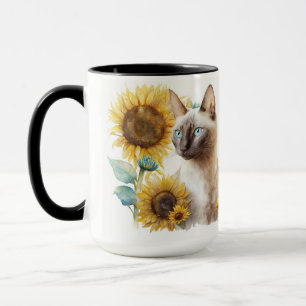 TAZA HERMOSO GATO SIAMÉS CON SILLONES AMARILLAS