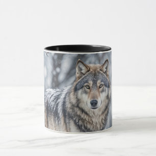 Taza Hermoso lobo en nieve fauna silvestre