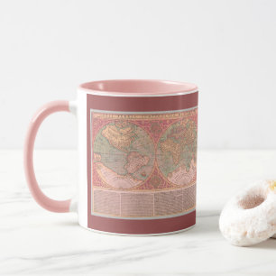 Taza Hermoso Mapa Antiguo del Mundo con Texto en Latín