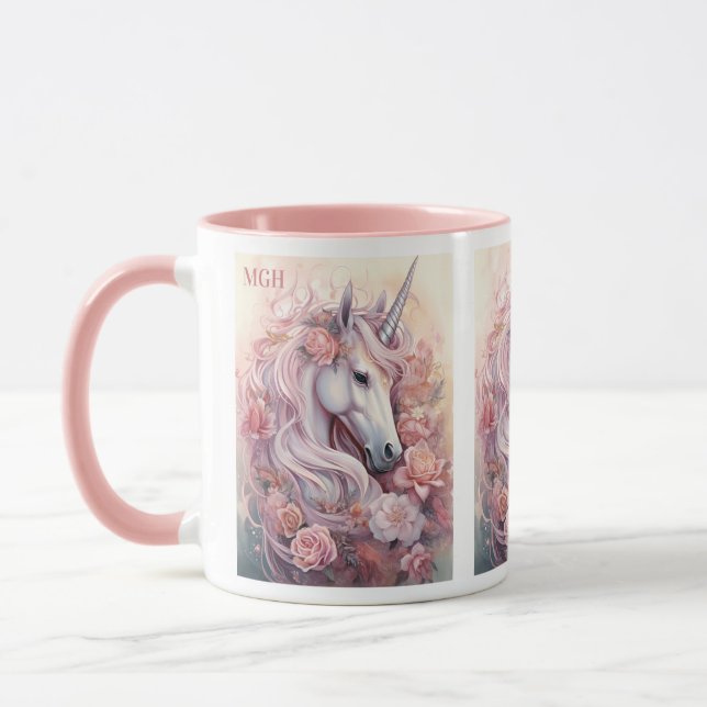 Taza Hermoso monograma de Personalizado unicornio (Izquierda)