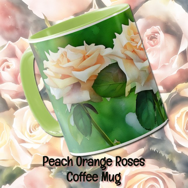 Taza Hermoso Naranja Rosas Art Mug Cup (Peacy orange roses in a garden and in a watercolor art style.)