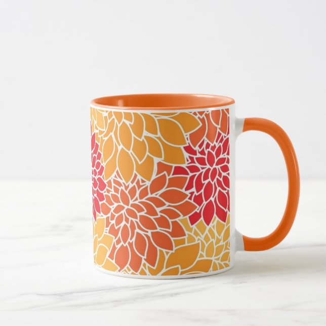 Taza Hermoso Naranja y fango floral rojo (Derecha)