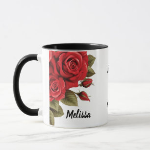 Taza Hermoso nombre personalizado de rosas rojas para s
