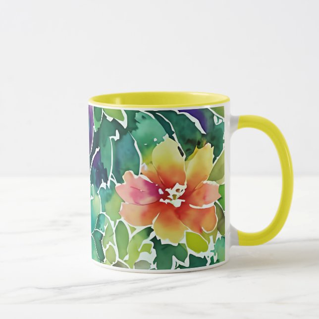 Taza Hermoso patrón de flor acuarela (Derecha)