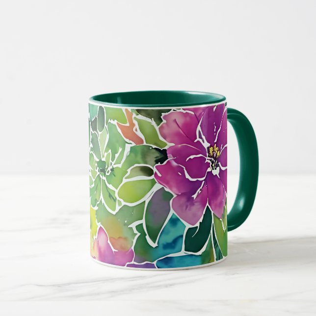 Taza Hermoso patrón de flor acuarela (Anverso derecho)