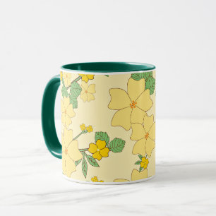 Taza Hermoso patrón floral amarillo pastel