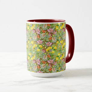 Taza Hermoso patrón floral colorido amarillo rosado