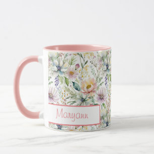 Taza Hermoso patrón floral pastel personalizado