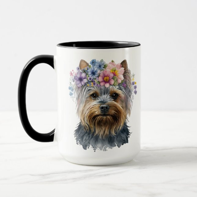 TAZA HERMOSO PERRO YORKSHIRE TERRIER EN ACUARELA  (Izquierda)