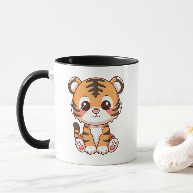 Taza Hermoso Personalizado sentado en un tigre bebé (Con donut)