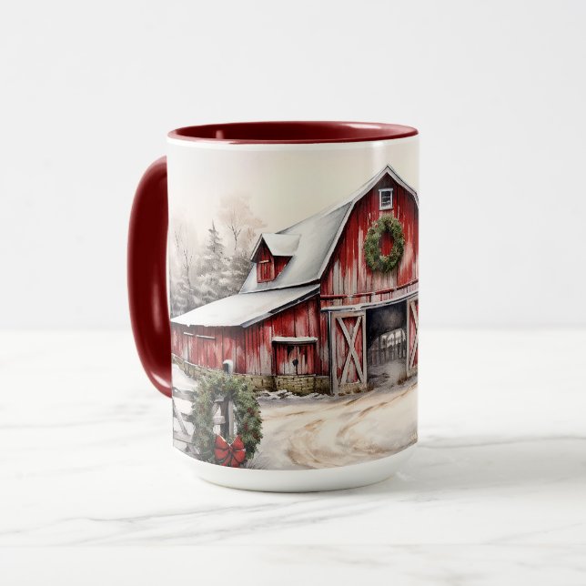 Taza Hermosos Navidades del Barn Rojo Rústico de Invier (Anverso izquierdo)
