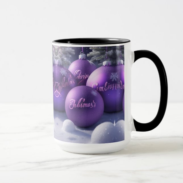 Taza Hermosos ornamentos de Navidad Morado Café Mug (Derecha)