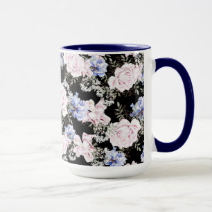 Taza Hermosos Rosas de patrón floral Iris azul rosado