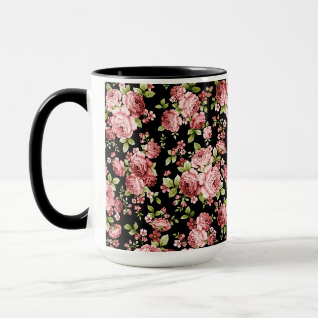 Taza Hermosos Rosas de patrones florales con follaje ve (Izquierda)