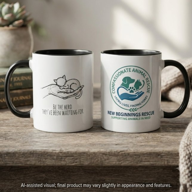 Taza Héroe Compasivo de Rescate Felino (Minimalist sketch of a rescued kitten, perfect for cat shelter volunteer appreciation events.)