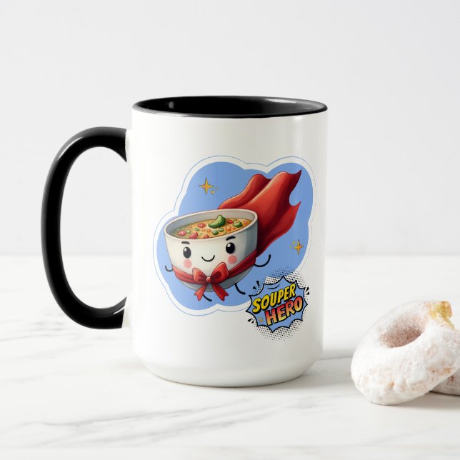 Taza Héroe de alma, píun de sopa de super héroe | (Con donut)