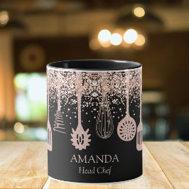 Taza Herramientas de cocina Rosa Purpurina de oro perso