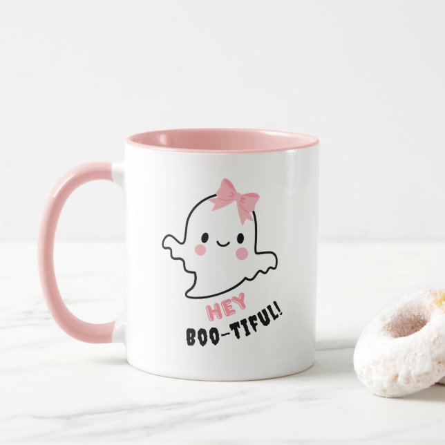 Taza ¡Hey Boo-tiful! Fantasma Cuidada Con Halloween De  (Con donut)