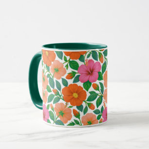 Taza Hibisco Tropical en Rosa, Melocotón y Naranja