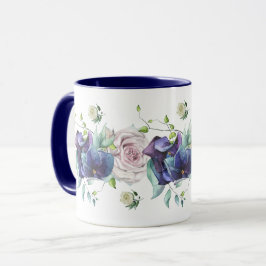 Taza Hidrangea azul profunda y Rosas