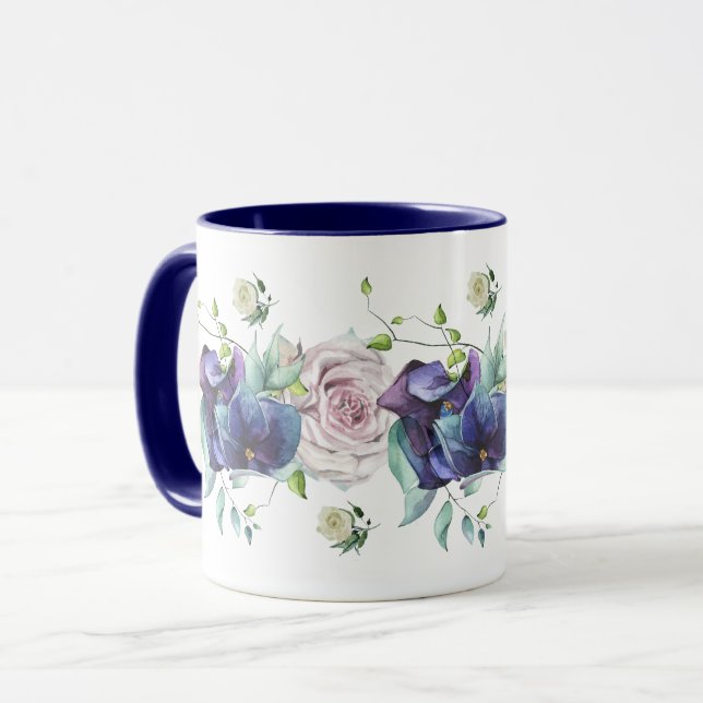 Taza Hidrangea azul profunda y Rosas (Anverso izquierdo)