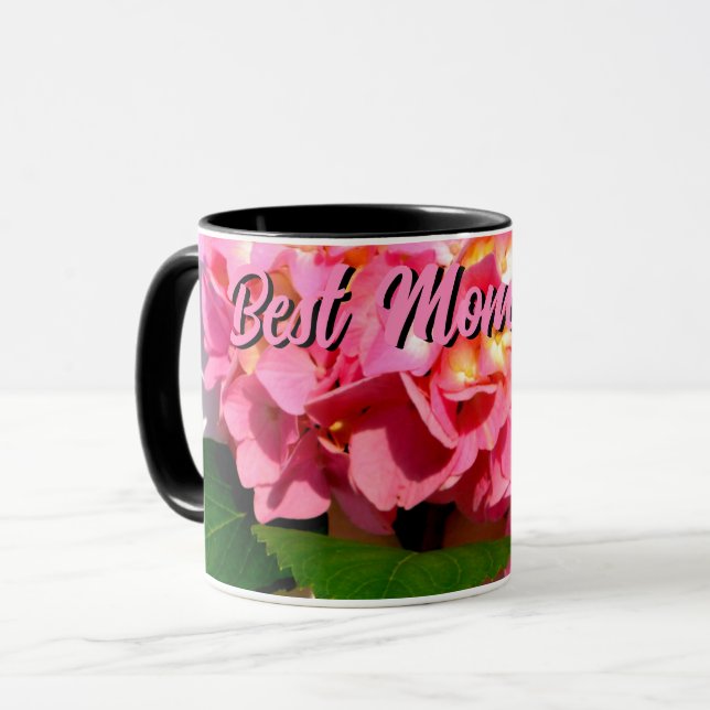 Taza Hidrangea rosa floral rosa mejor mamá de todos los (Anverso izquierdo)