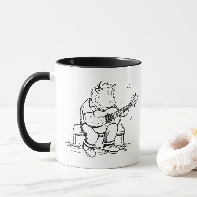 Taza Highland Cow Plays Acoustic Guitar (Con donut)