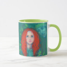 Taza Hijo del bosque, chica de pelo rojo, tonos verdes