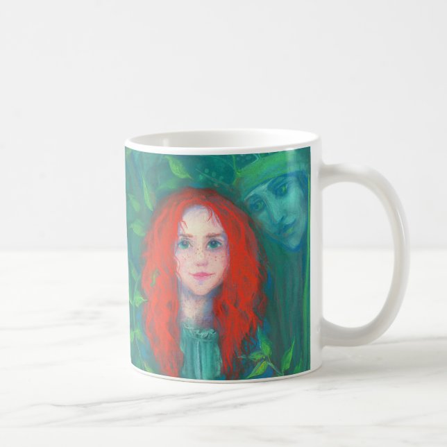 Taza Hijo del bosque, chica de pelo rojo, tonos verdes (Derecha)
