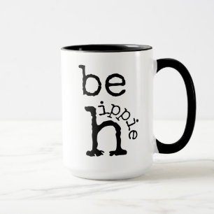 Taza Hippie, Boho, blanco negro, tazón de café
