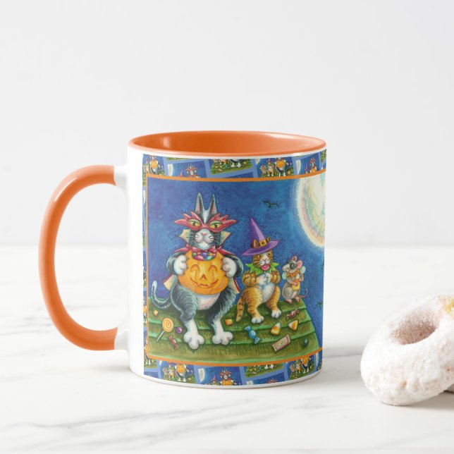 TAZA HISS N' FITZ GATOS, TRICK O TREAT FUNNY HALLOWEEN (Con donut)