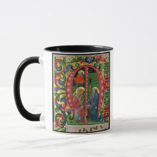 Taza Historiated rubrica "M" que representa el anuncio