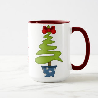 Taza ¡HO HO HO! Árbol de Navidad con arco rojo