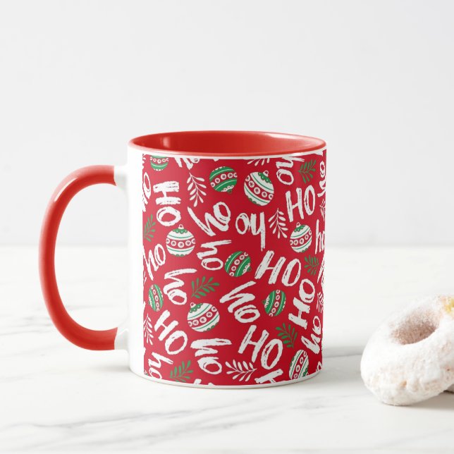 Taza Ho Ho Ho Ho de los Navidades rojos y verdes de las (Con donut)