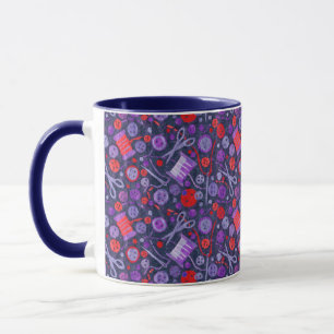 Taza Hobby Hobby Sew Crafter Collage Pattern Blue Red