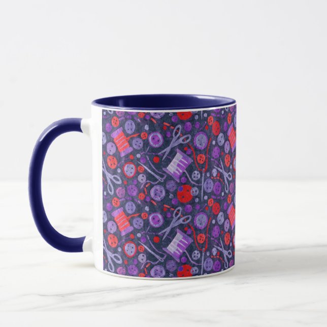 Taza Hobby Hobby Sew Crafter Collage Pattern Blue Red (Izquierda)