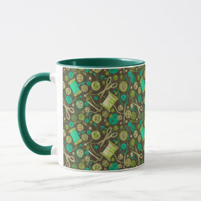 Taza Hobby Hobby Sew Crafter Collage Pattern Mint Verde (Izquierda)