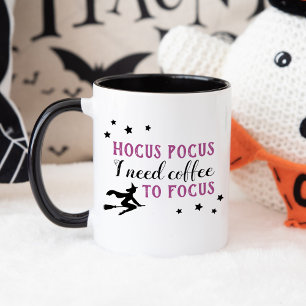 Taza Hocus foco en Halloween morado y negro moderno