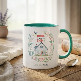 Taza Hogar acuarela es donde está Mamá Nombre personali