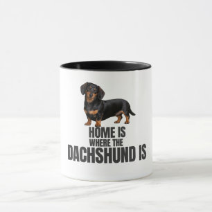 Taza Hogar Es Donde Está el Café con Dachshund Negro y