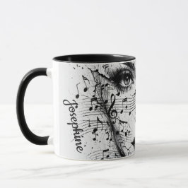 Taza Hoja de Música Personalizada Arte de Cara Negro Bl