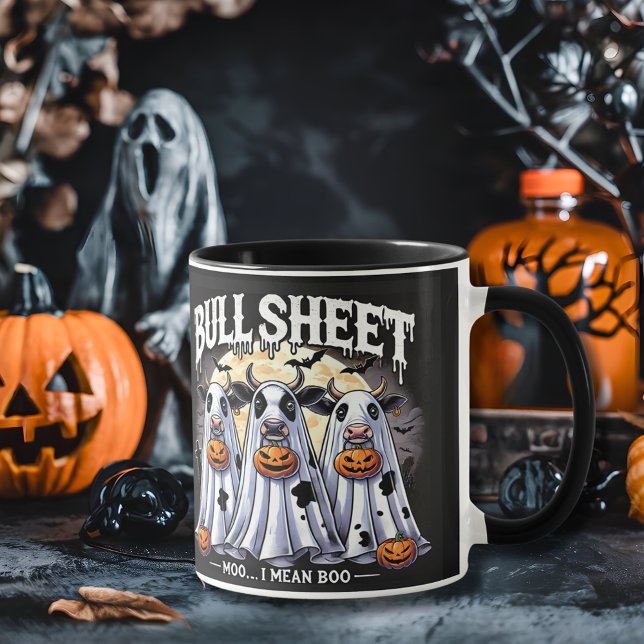 Taza Hoja de toros Graciosos Toros Halloween Negro (Bull Sheet Funny cows Halloween Black Mug)