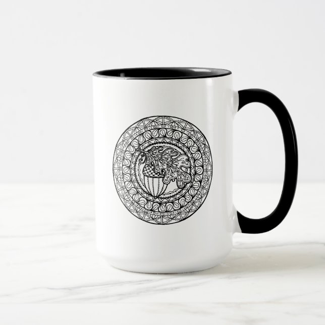 Taza Hoja inspirada del roble del otoño de la mandala (Derecha)