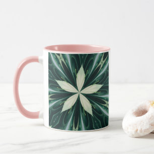 Taza Hojas Blancas En Un Calidoscopio De Bosque Verde