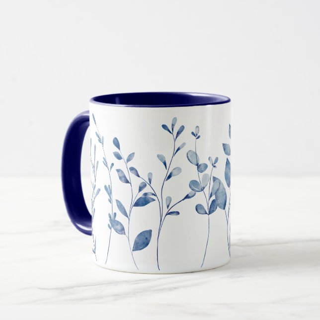 Taza Hojas de acuarela azules (Anverso izquierdo)