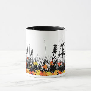 Taza Hojas de arce de otoño y silueta de hierba silvest