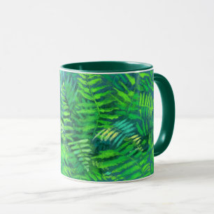 Taza Hojas de hierro, diseño floral, vegetación, azul y