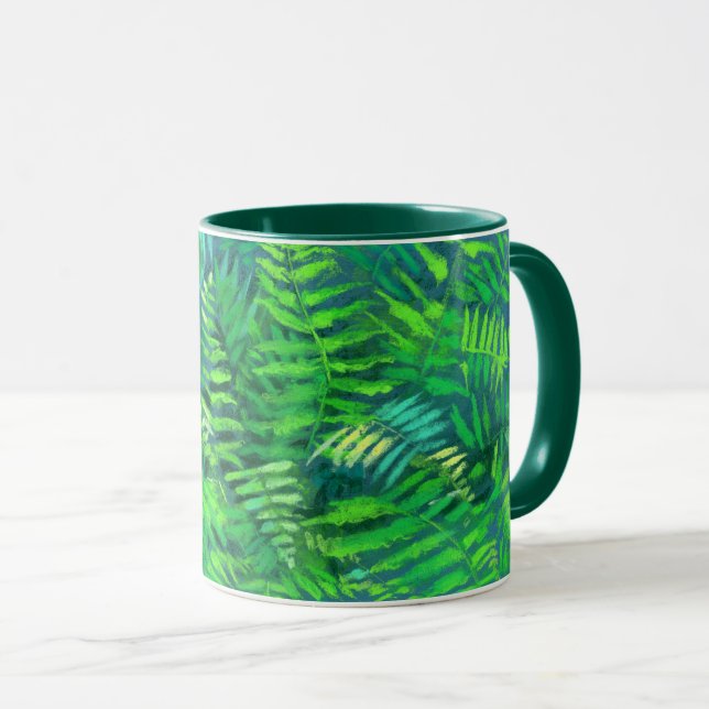 Taza Hojas de hierro, diseño floral, vegetación, azul y (Anverso derecho)