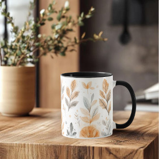 Taza Hojas de otoño en acuarela - Arte botánico boho mi