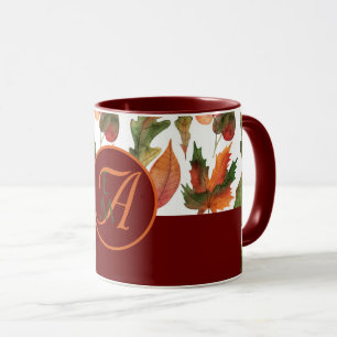 Taza Hojas de Otoño Monogramadas Decoración de Otoño Bu